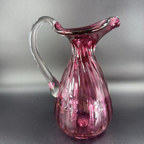 Vintage Rossi Glass Cranberry Pitcher Carafe Hand Blown Canadian Glass VTG - Picture 16 of 16